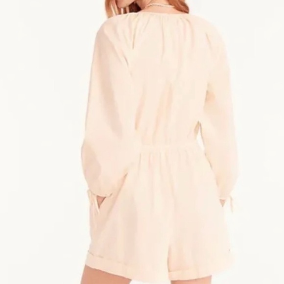 J crew cotton poplin tie sleeve button front romper palest peach - Picture 3 of 4